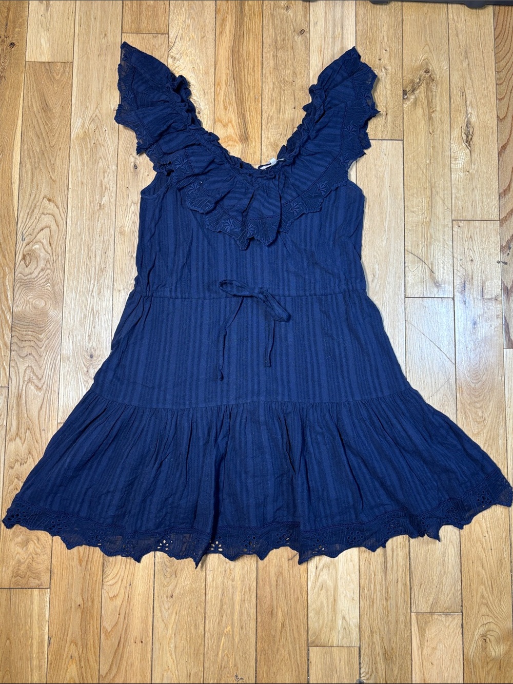 Rebecca Taylor Navy Ruffle Sleeveless Mini Dress Size 4 Boho Romantic